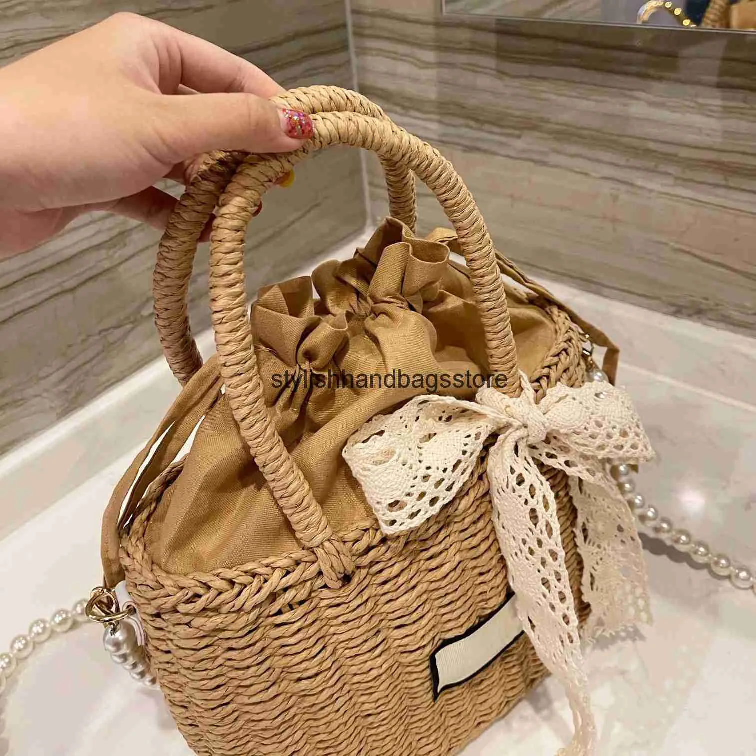 Totes Woven beac bag Crossbody pearl Lace and Bags Metallic Lady Luxury Designer Brand Fasion andbags Quality Women Pone Wallet ArtworkH24221