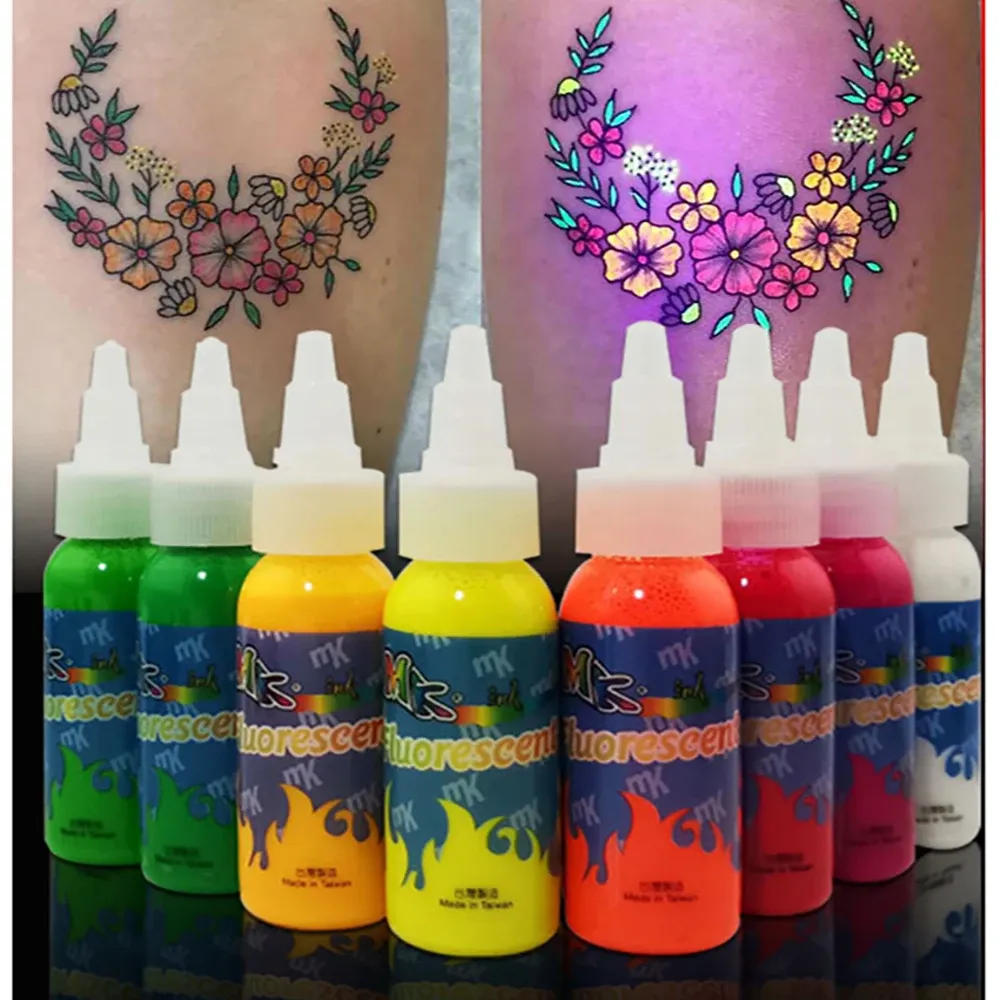 Kits 8 Farben Fluoreszenz Tattoo Tinte für Körperkunst Helle Mode Party Lila Licht Bestrahlung Pigment Farbe Tattoo Tinte Liefert