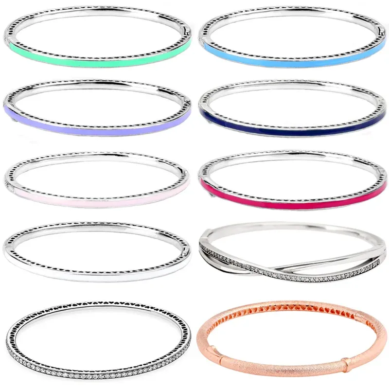 Bangles Radiant Heart Twinkling Forever Entwined Matte Brilliance Bangle 925 Sterling Silver Bracelet Fit Europe Bead Charm DIY Jewelry