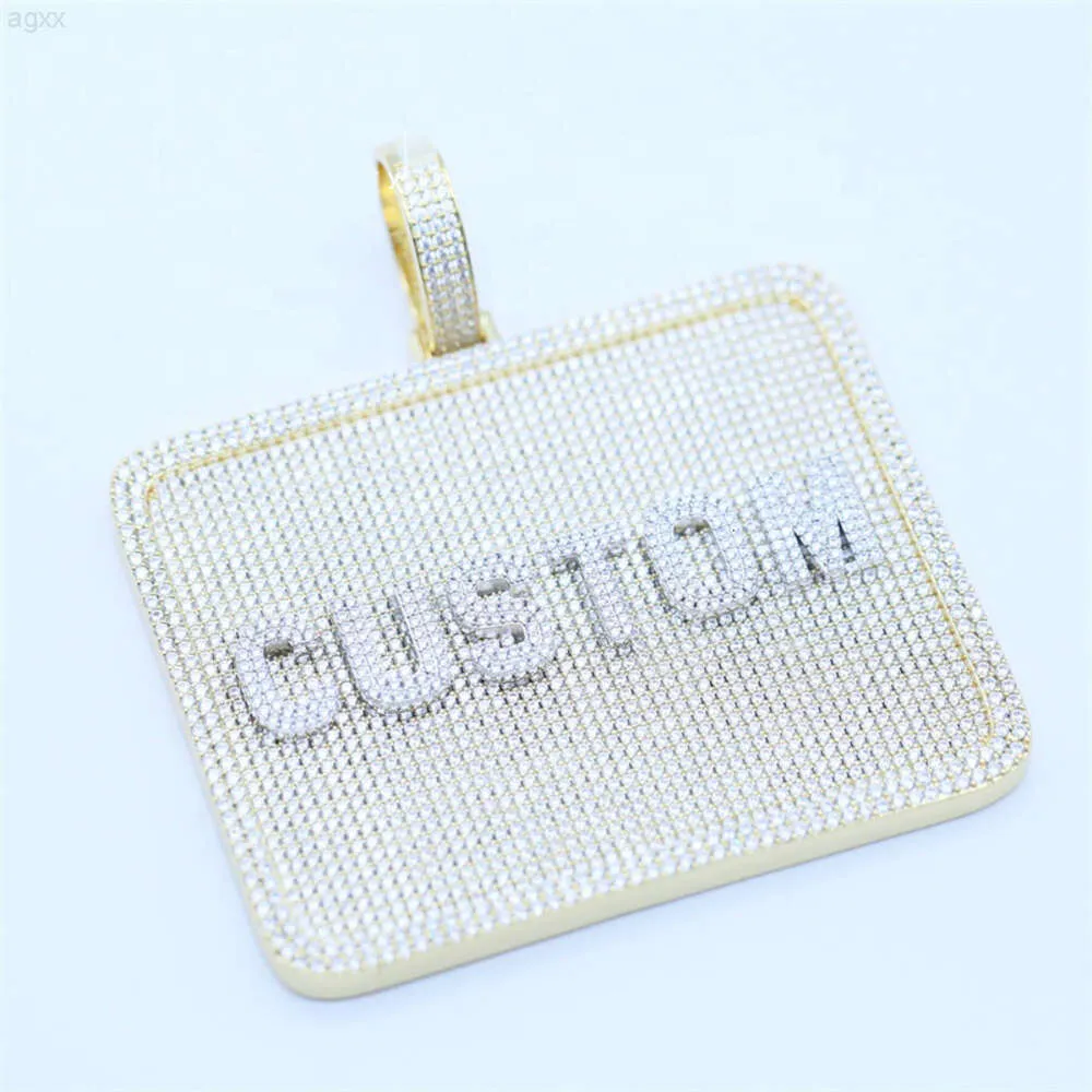 Customized Personalized Square Disk Pendant Paved Bling Cz Fully Diamond Diy Name Plate Pendant Necklace
