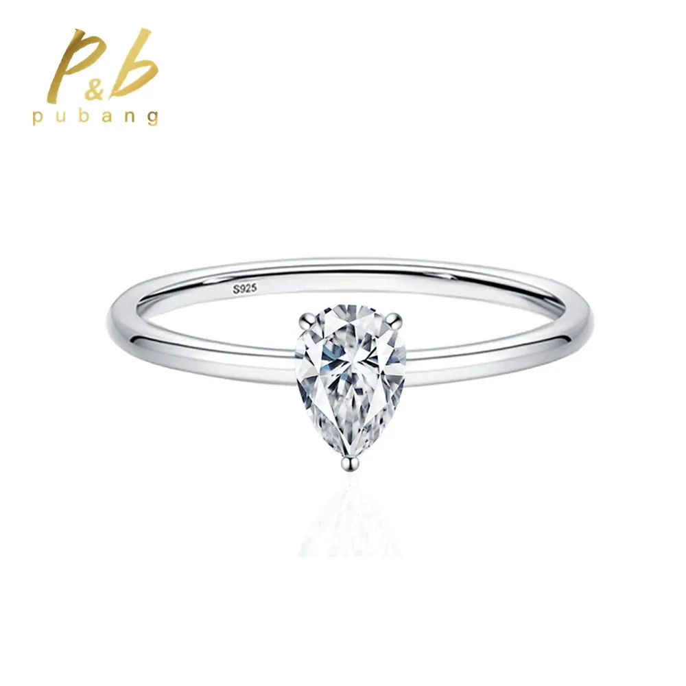 Anéis pubang jóias finas espumante novo 925 prata esterlina pêra 4*6mm gra moissanite diamante anéis de casamento para presente de aniversário feminino