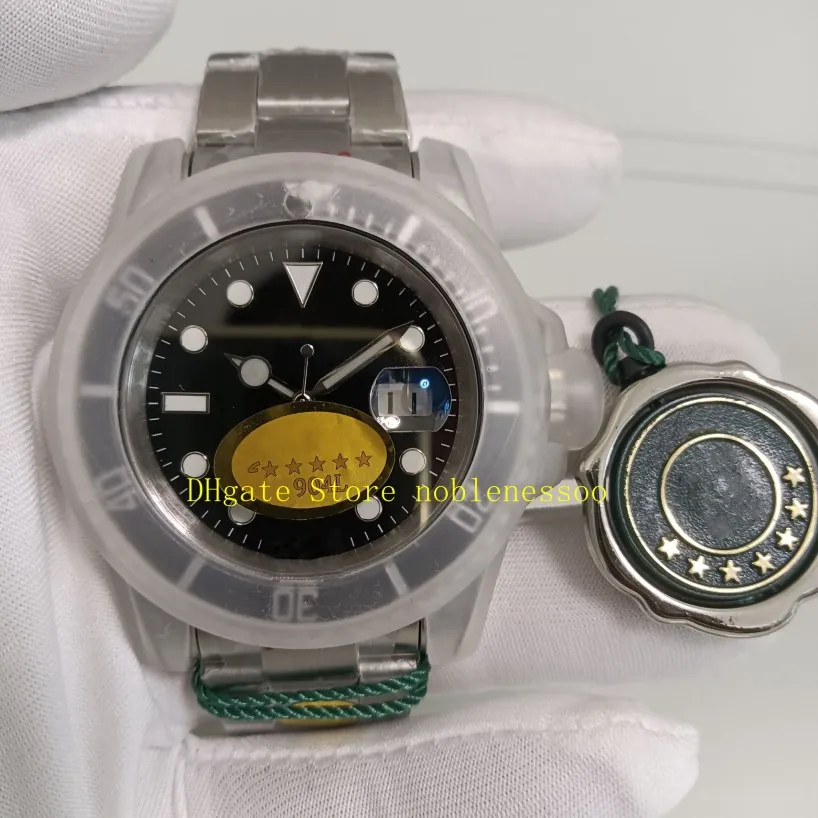 Relógio masculino de aço 904l, 8 estilos, real po, 40mm, mostrador preto, moldura de cerâmica, verde, azul, amarelo, pulseira de ouro, 5 estrelas, mergulho mecânico 280u