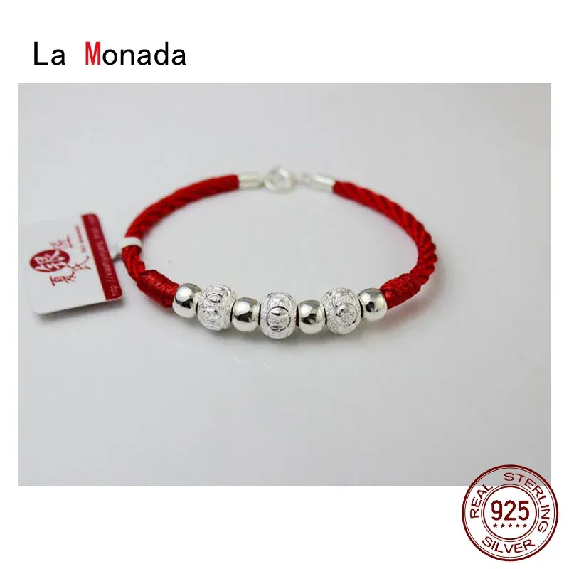 Armreifen La Monada Perle Roter Faden Für Hand 925 Sterling Silber Armband Roter Faden Schnur Seil Armbänder Für Frauen Silber 925 Paar