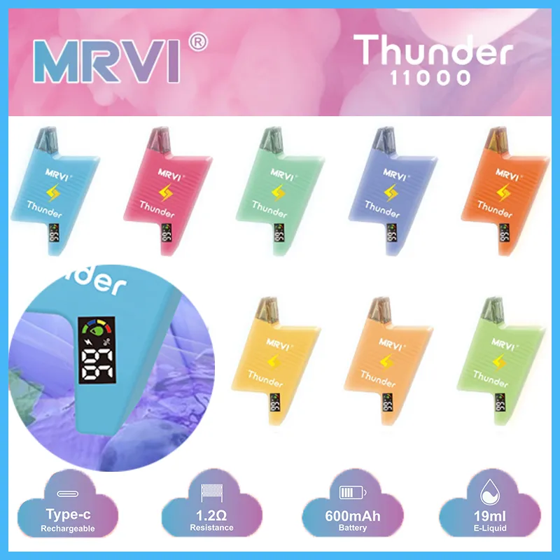 オリジナルのパフ11KバーMRVI THUNDER 11000パフ使い捨て蒸気ペンEスマートスクリーンディスプレイ充電式600MAHバッテリー19MLポッド10フレーバー蒸気