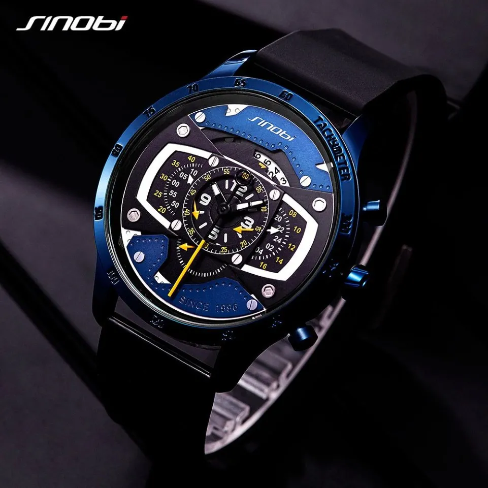 SINOBI Auto Snelheid Sport Heren Horloges Creatieve heren Horloge Punk Waterdicht Quartz horloge Militaire Reloj Hombre Racing Watc290l