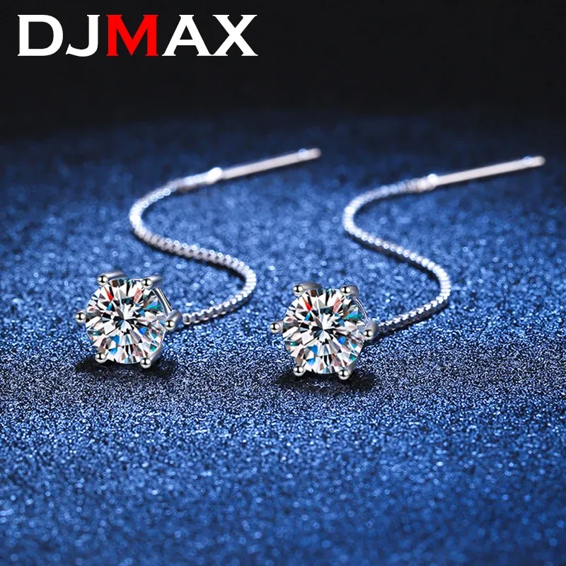 Küpe DJMax S925 STERLING Gümüş Kaplama PT950 0.5/1CT Moissanit Kulak Tel Küpe Klasik Sixclaw D Renk VVS1 STUD FINE Jewelry