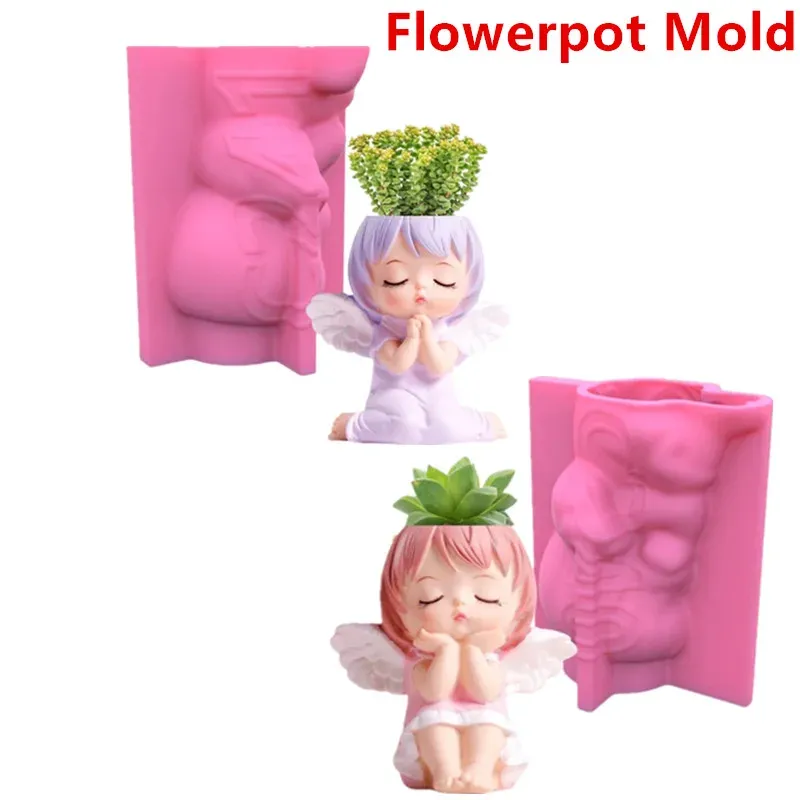 Utrustning Flower Pot Silicone Mold Succulent Planter Betong Mögel Angel Betong Cement Mögel för DIY PEN HOLDER, Hemdekorationer