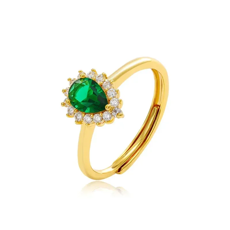 Pierścienie RCR1 Zielony kryształowy pierścień Rose Gold Fashion Big Red Rhinestone Party Wedding Biżuteria dla kobiet