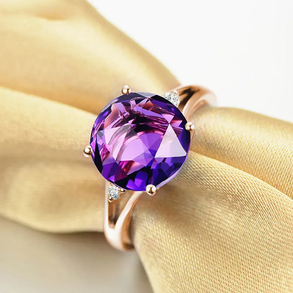 Rings Elegant purple crystal amethyst gemstones diamonds rings for women 18k rose gold color jewelry bijoux bague fashion party gifts