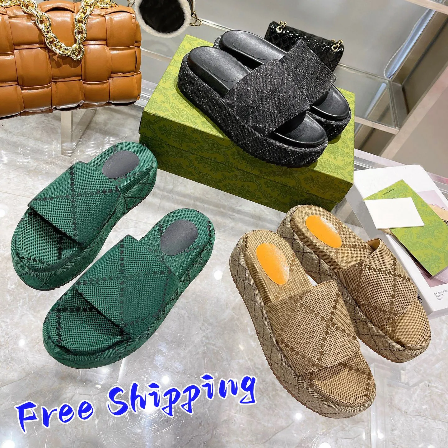 2024 damespantoffels mode geborduurd canvas designer slides slip heren 60 mm canvas bedekte platformsandalen