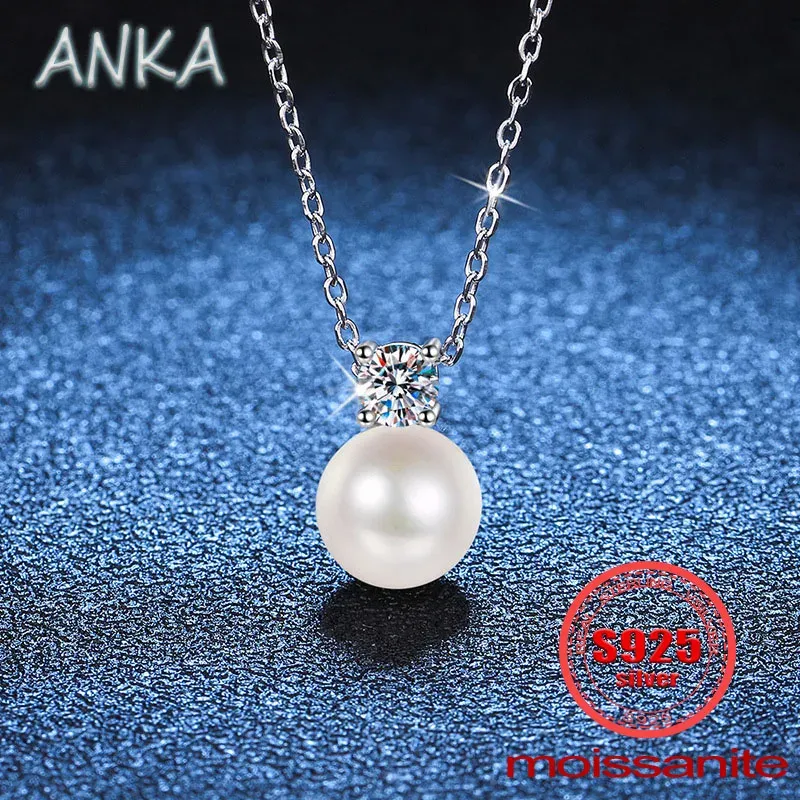 Halsband Anka Ny S925 Silver Pendant Moissanite D Color 30 Point Pearl Necklace Minimalist Collar Chain Female Moissanite Halsband