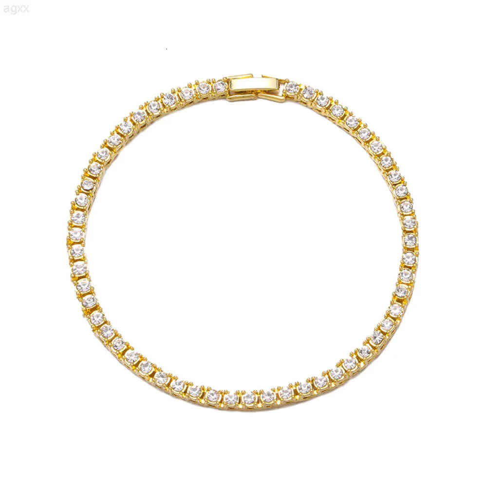 De Hiphop Fashion Trendy Jewelry Iced Out Gold Plated Zinc Alloy Bling Tennis Chain Crystal Necklace Bracelet Bangles