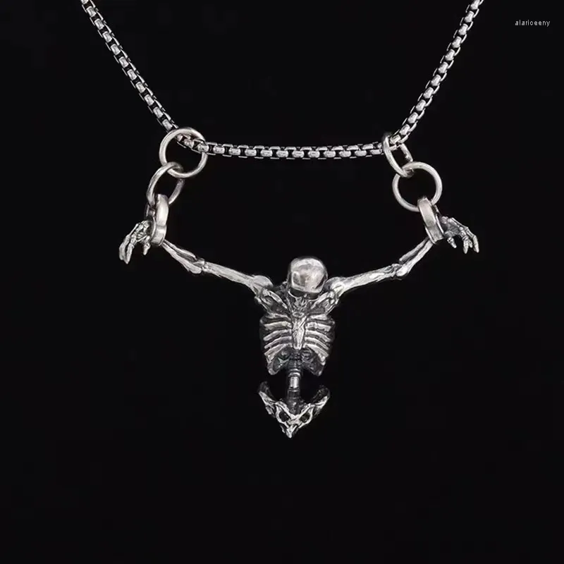 Anhänger Halsketten Vintage Silber Überzogene Gefangenschaft Schädel Spinne Fledermaus Lange Kette Männer Biker Punk Rock Halskette Gothic Halloween Schmuck Geschenk