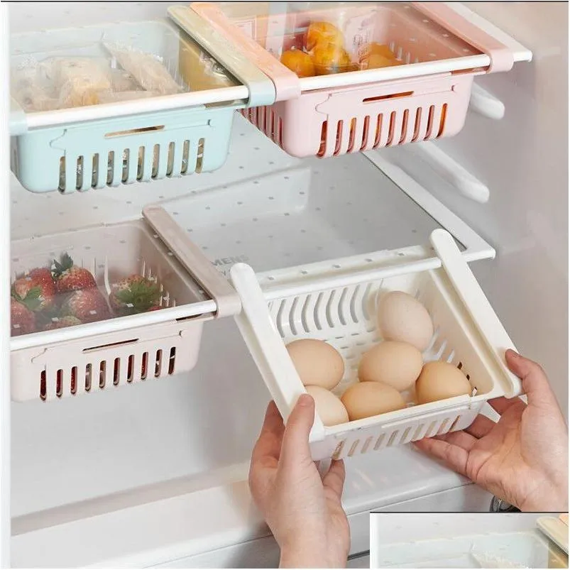 Annan kök Storage Organization Stretchable PL-Out kylskåpsorganisatör Kylskåpshylla Der Tray Kylskåp Korg DHVQA