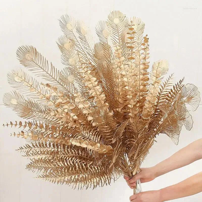 Dekorativa blommor Golden Eucalyptus Leaf Artificial Flower Fan Wedding Home Decoration