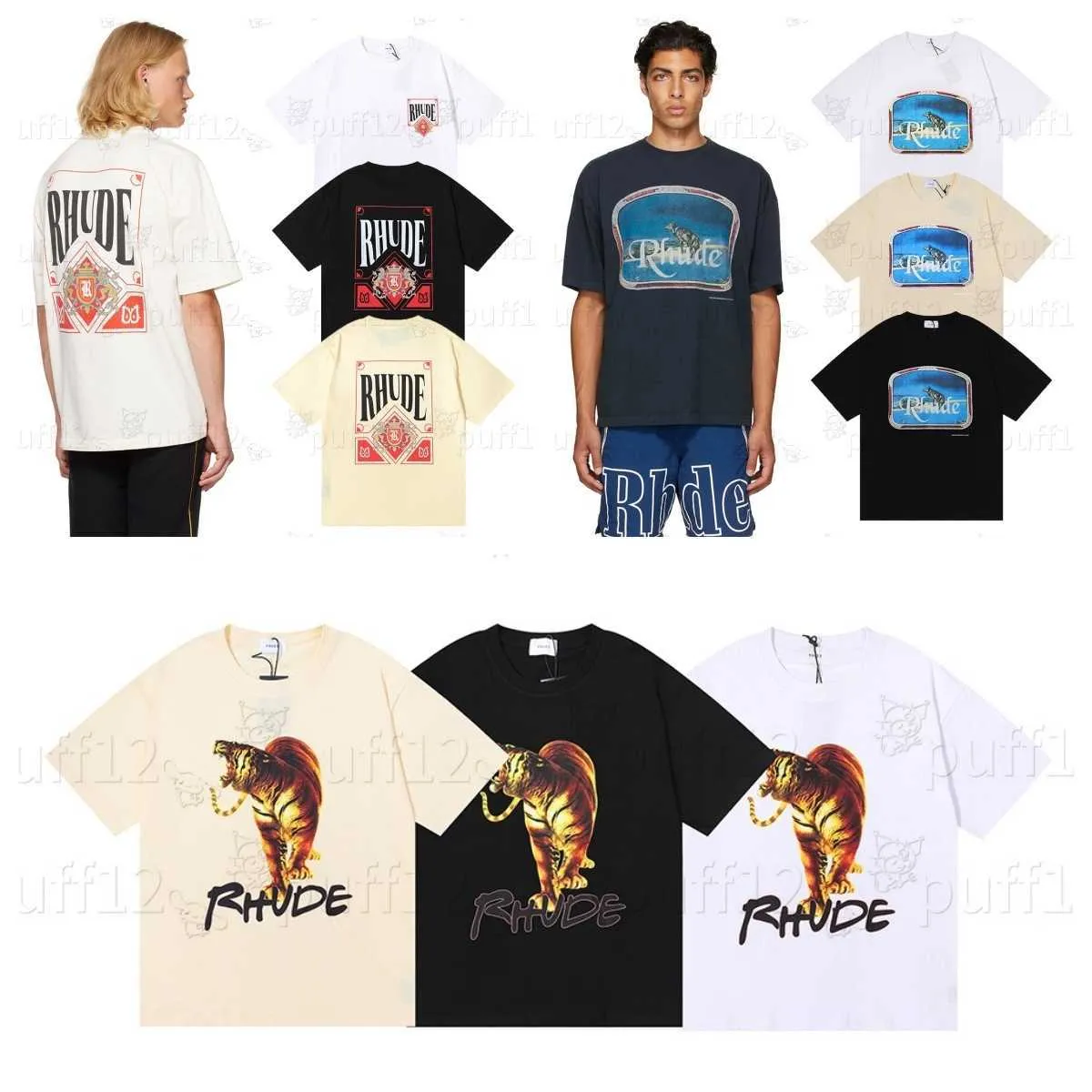 Herrar designer t shirt topp hantverk rhude mode t shirt sommar trend lös enkel t-shirt gata casual kort ärm strandstil t-shirt all bomull tryckt skjorta 24SS