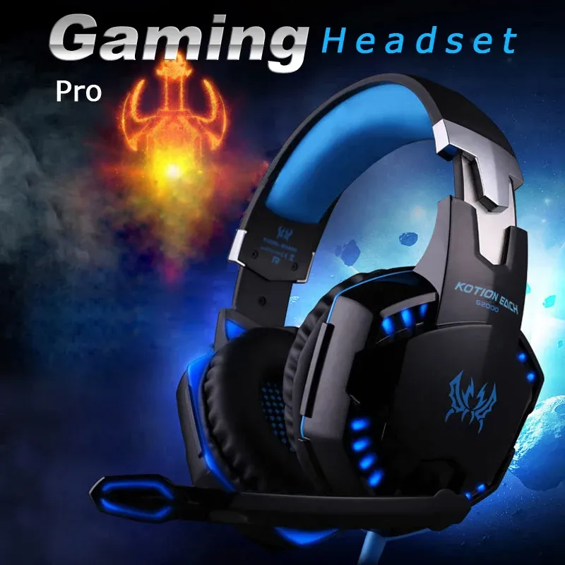 Hörlurar G2000 Gaming Headset Deep Bass Stereo Casque Wired Overear hörlurar Glödande hörlur med MIC för PC/Laptop/PS4/PS5/Xbox