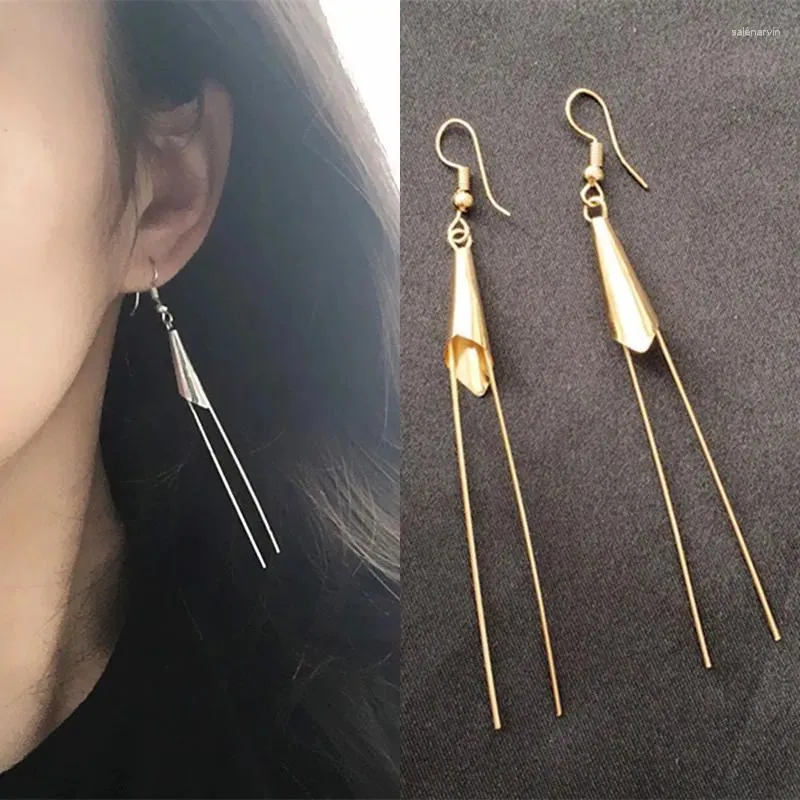 Pendientes de tuerca de moda Vintage flor de la gloria de la mañana para las mujeres personalidad pendiente largo de Metal fino joyería de fiesta Brincos Bijoux