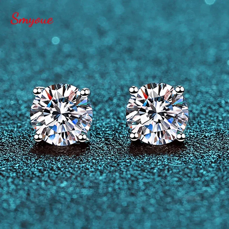 Oorbellen Smyoue 0.13CT Test geslaagd Moissanite Studs Oorbellen voor mannen vrouwen S925 zilver geplatineerd bruid bruiloft diamanten studs GRA