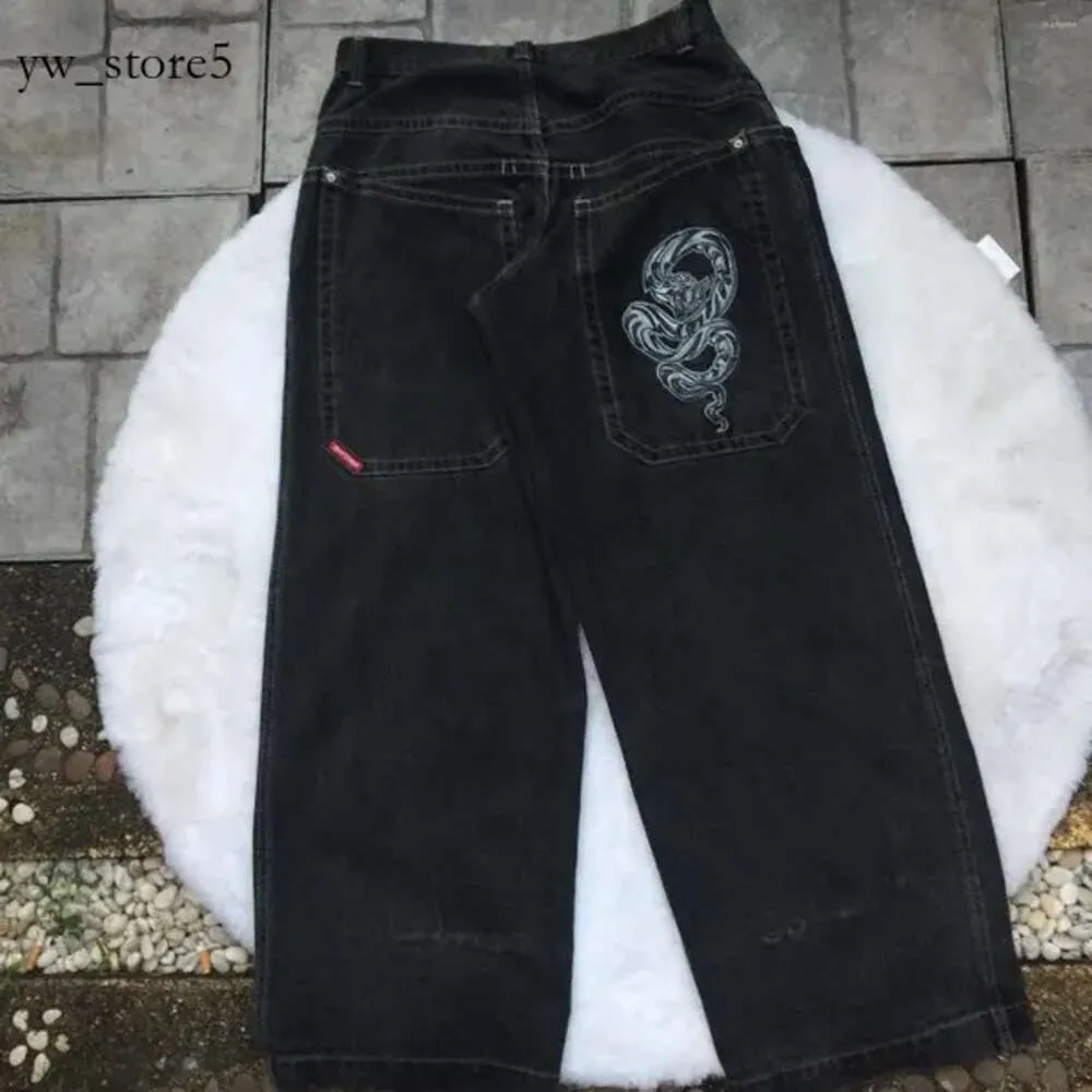 JNCOジーンズのトレンドデザイナーメンズジーンズストリートウェアJNCO Y2Kヒップホップ漫画グラフィックプリントビンテージバギーブラックパンツメンズハイウエストワイドレッグズボン9540