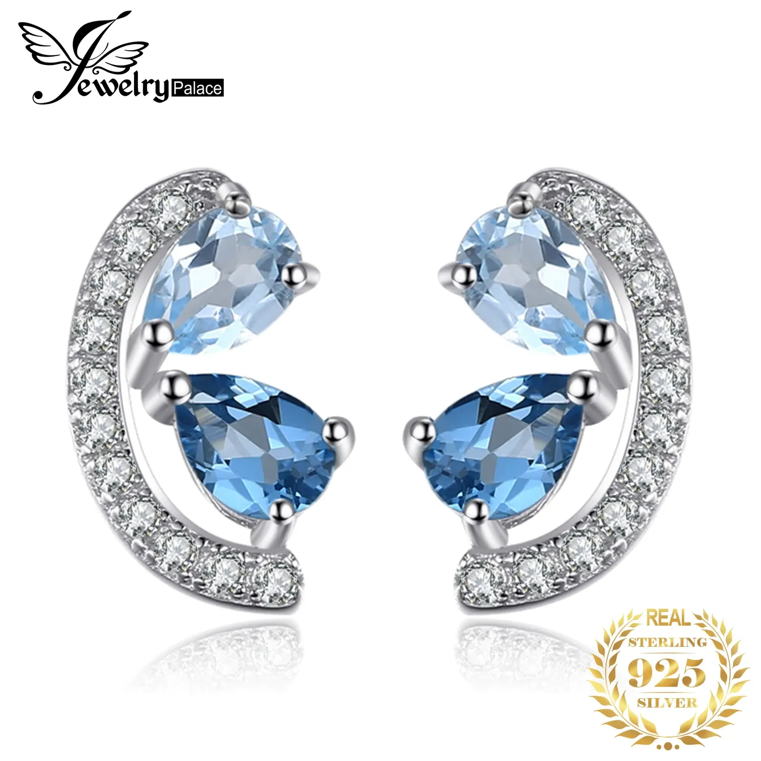 Ohrringe JewelryPalace Pear Natural Sky London Blue Topaz 925 Sterling Silber Ohrstecker für Damen Statement Fashion Edelsteinschmuck