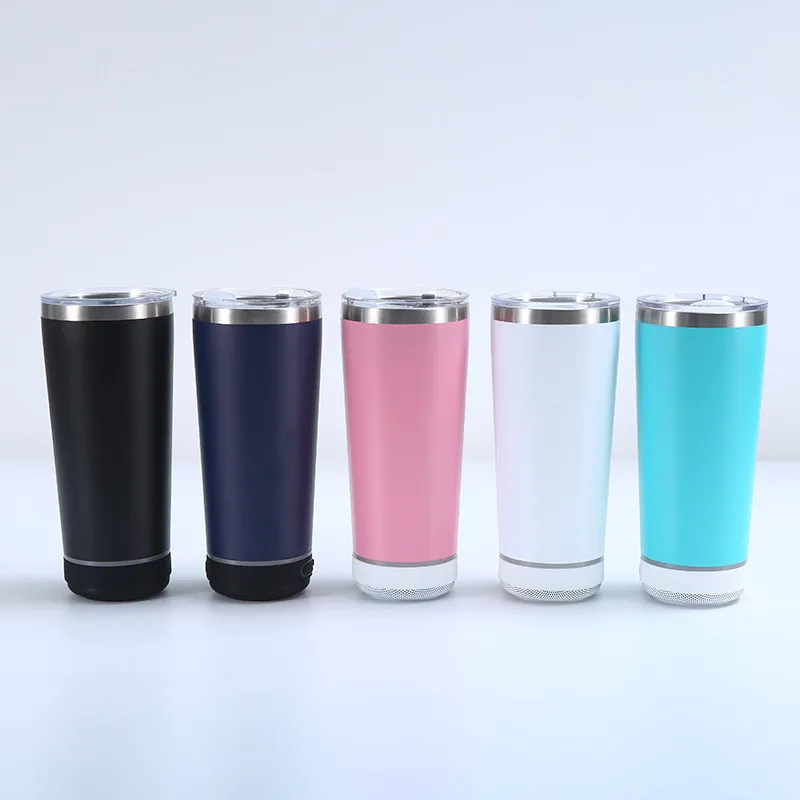 Gobelet de haut-parleur régulier de 20 oz avec mini haut-parleur Bluetooth sans fil tasse de musique isolée sous vide à double paroi en acier inoxydable tasse de voiture à café