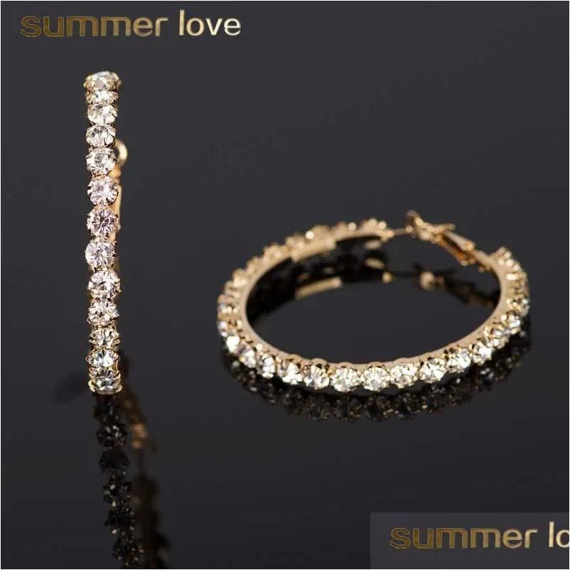 Hoop & Huggie High Quality Rhinestone Crystal Round Hoop Earring For Women Girls Trendy Gold Sier Plating Dangle Fashion Je Dhgarden Dhbku