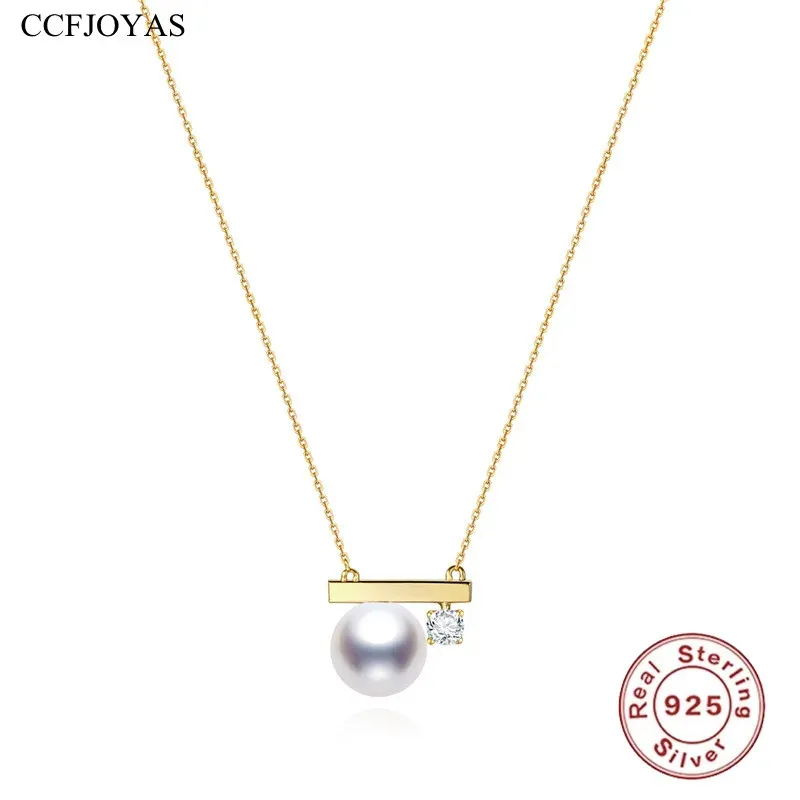 ネックレスccfjoyas 18kゴールドメッキ925スターリングシルバーパールネックレスミニマリストゴールドシルバーカラー気質鎖骨チェーンファインジュエリー