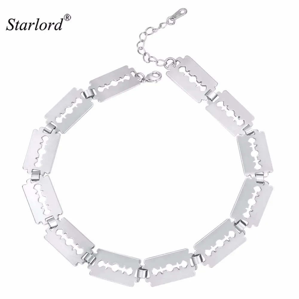 Necklaces Fashion Razor Blade Choker Necklace Gold/Silver Color Adjustable Collar Rock Razor Blade Jewelry For Women N2767