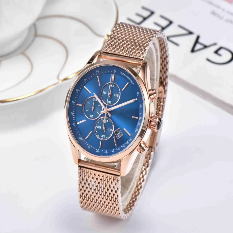 2021 Luxury Mens Watches All Pointer Work Functional Chronograph Quartz Watch rostfritt stål Rem Waterproof Designer Stop Watch258Q