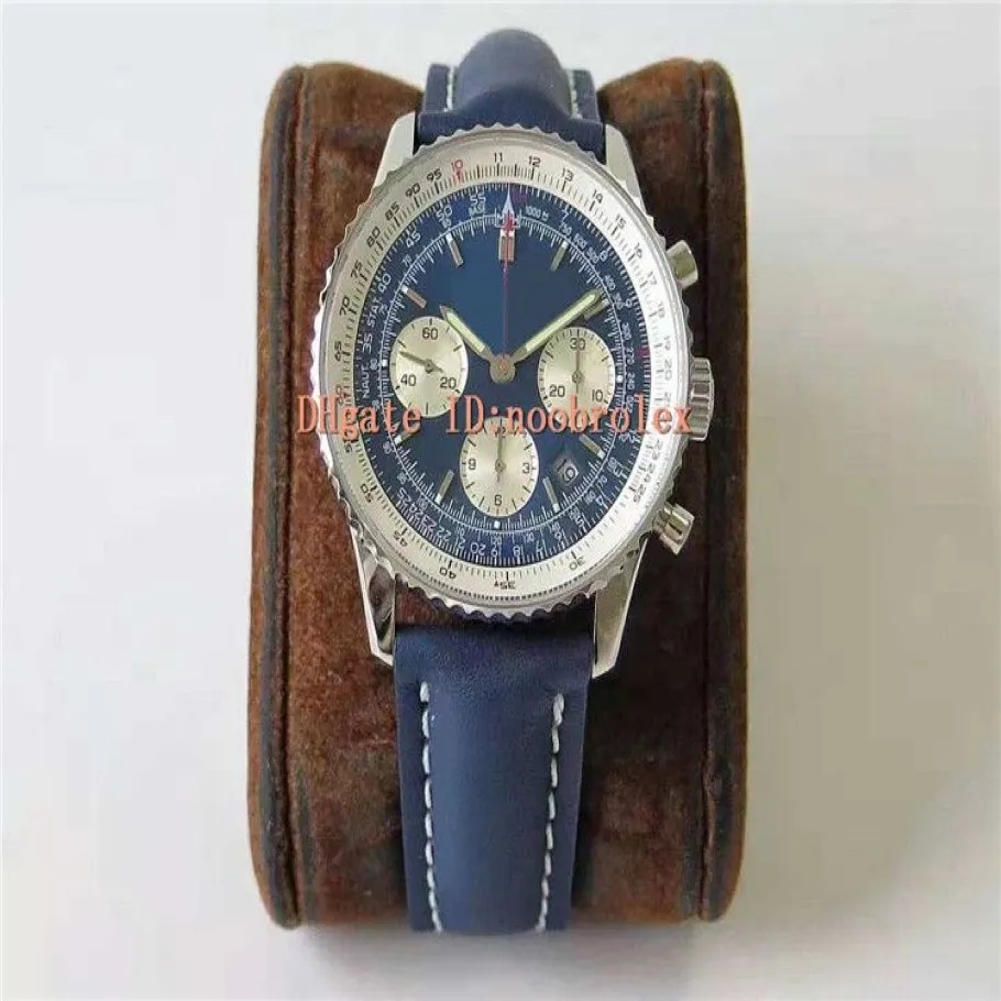 Al Navitimer Chronograph B10 MEN WATCH ETA 7750自動28800VPHブルーダイヤル316Lスチールサファイア双方向回転ベゼルLEA312I