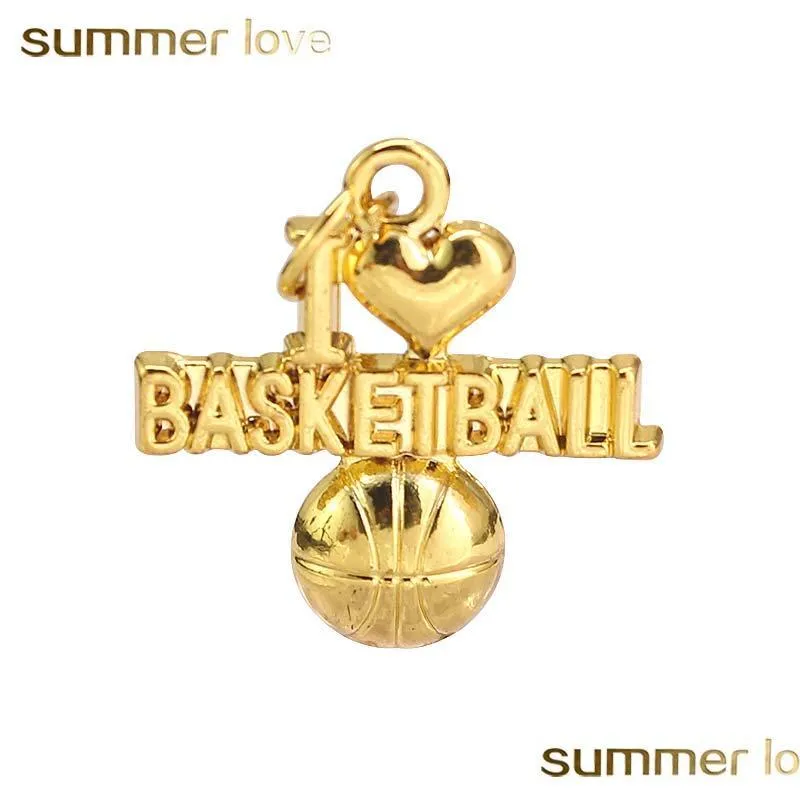 Charms Nuova moda unica Amo il basket Pendenti per collane Bracciali Nastro speciale Gioielli sportivi in oro Fascino Fai da te Goccia D Dh7Ie