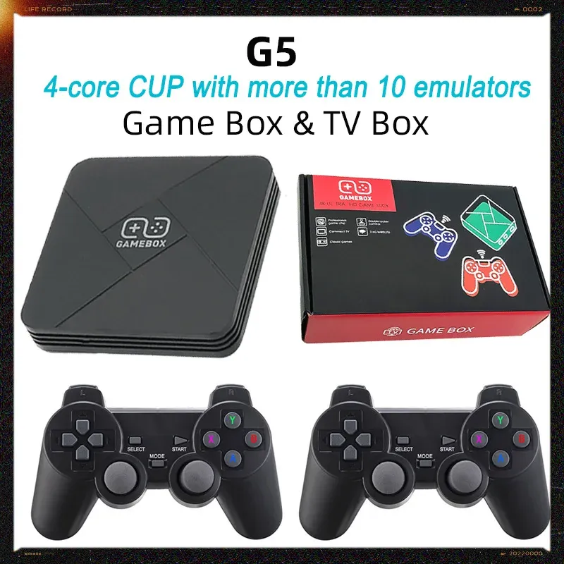 Consoles G5 S905X Retro Video Game Box 4Core CPU Over 10Simulators DualSyste 4K Super HD Video Game Consolem TV Box Support NDS/PS1/PSP