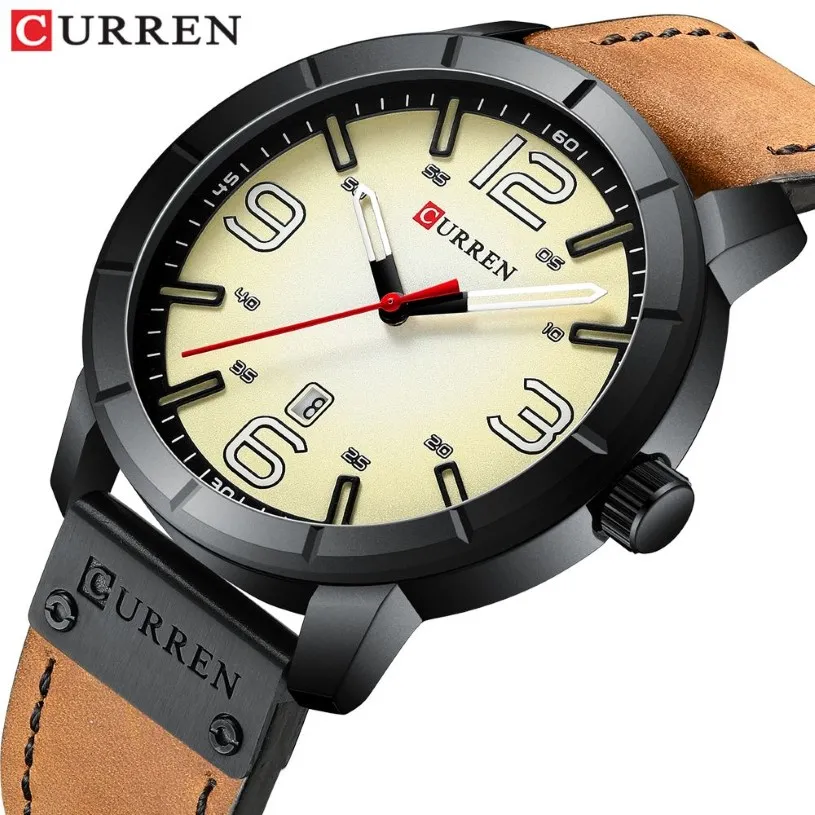 Marque de mode CURREN classique montre pour hommes étanche Date bracelet en cuir analogique militaire Quartz montre-bracelet horloge Erkek Kol Saat2237