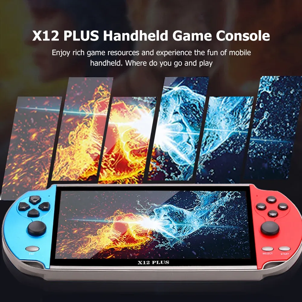 Jugadores X12 Plus Consola de juegos portátil 5.1 / 7.0 pulgadas Pantalla HD Reproductor de video de audio portátil Juego clásico Incorporado 10000 + Juegos gratis