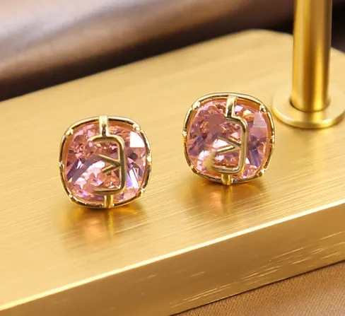 All-match Pink Zircon Stud Earrings for Women Simple Exquisite Petite Earrings Light Luxury High-Grade Design Versatile Earrings Wholesale