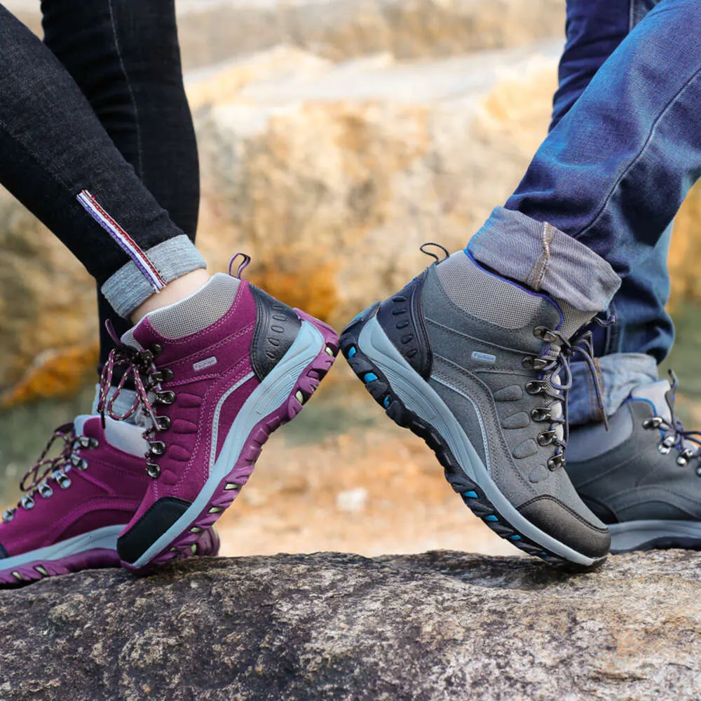 Outono e inverno 2018 casal sapatos de montanhismo de cano alto masculino pelúcia quente ao ar livre sapatos de algodão sapatos de caminhada sapatos turísticos de tamanho grande sapatos femininos