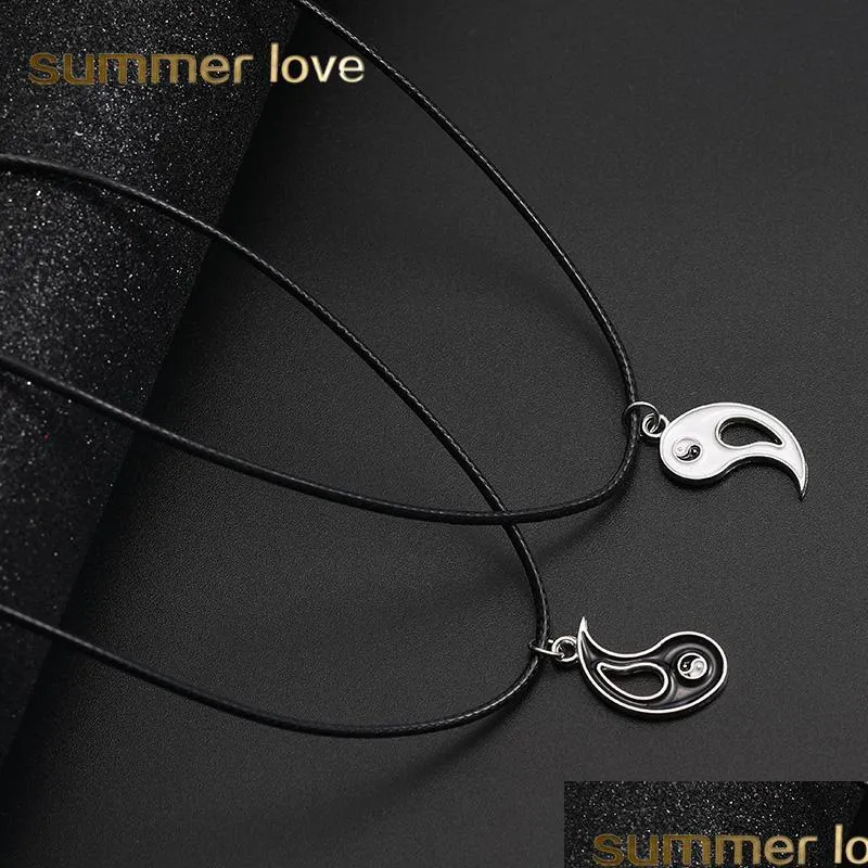 Nouveau noir blanc épissure Gossip Tai Chi Yin Yang pendentif collier pour Couple mode femmes hommes en cuir corde Dhgarden Dhqkx