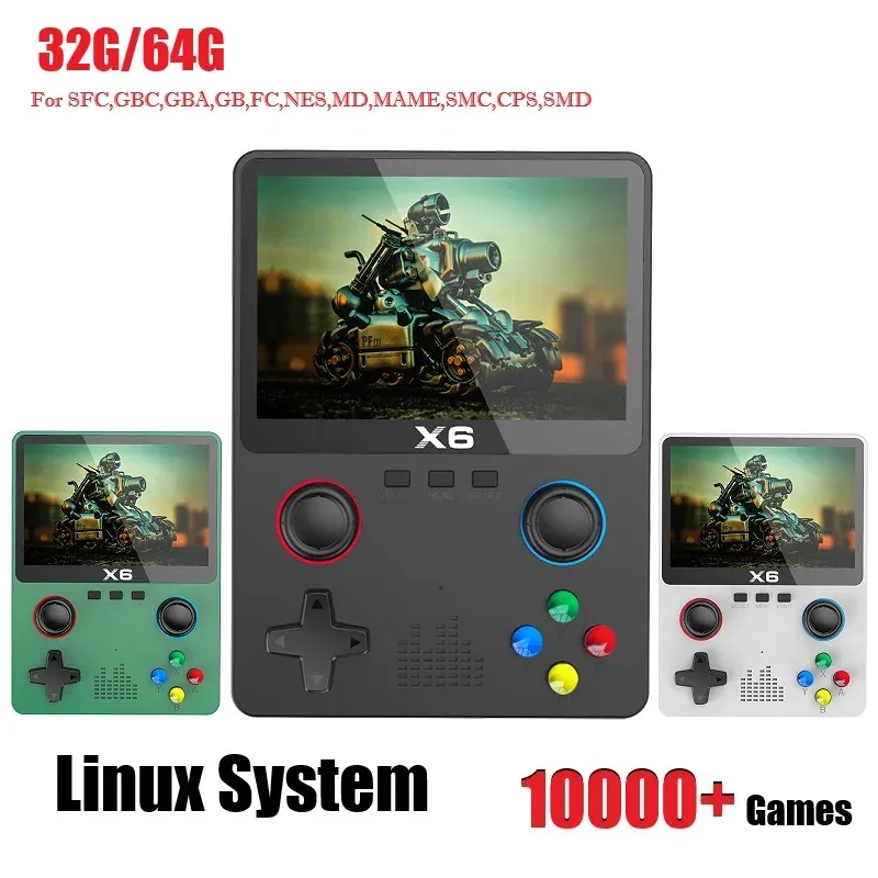 Gracze Przenośna konsola gier x6 3,5 -calowa IPS ekran 11 Symulatory 2000 mAh ATJ22735 32 -BIT RISC Wsparcie Gamepad Connection Prezenty dla dzieci