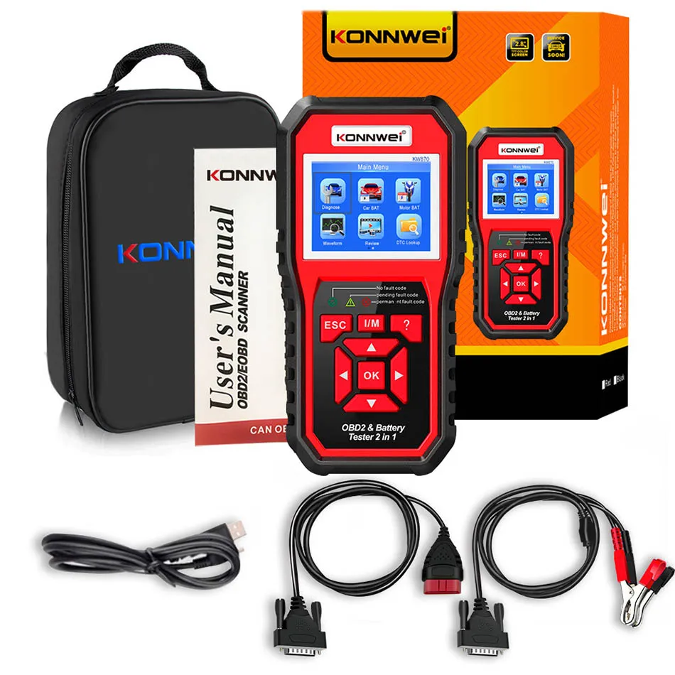 KONNWEI KW870 6V 12V Auto Moto Tester Batteria OBD2 Strumento di Diagnostica Scanner 2 in1 Avviamento Strumenti di Test di Ricarica per l'auto