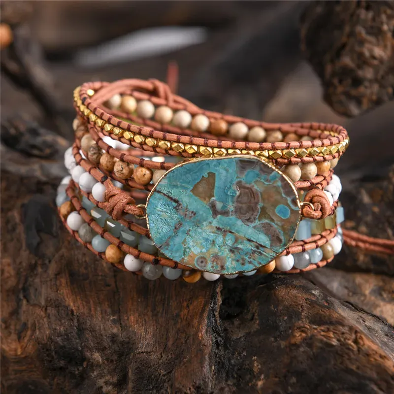 Bracelets en cuir Bracelet perlé Bracelet Oceanstone Bracelet, bijoux chic, Bohemian Bracelet Valentine's Gift!