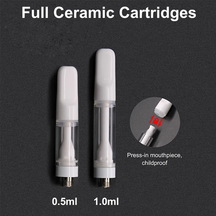 California Hot Sells Cartuccia a spirale in ceramica completa Dab Vape Carrello per atomizzatore 0,5 ml 1 ml 2 ml Vaporizzatore Cartuccia a olio denso per cera Vaper Pen Packaging per batteria da 510 fili