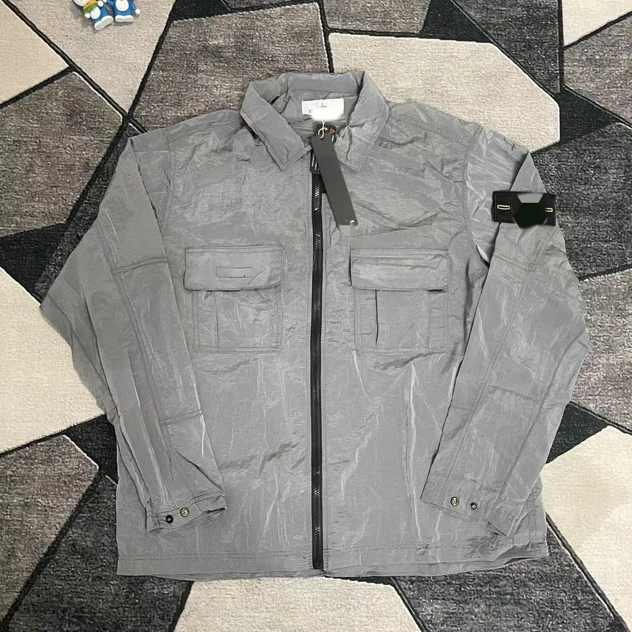 Mens Double Zipper Jacket: Designer Badge Windbreaker