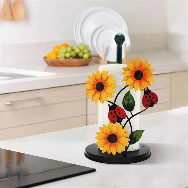 Kitchen Storage Table Paper Towel Holder Space-Saving Cartoon Metal Tissue Stand Roll Dispenser For Home Organization