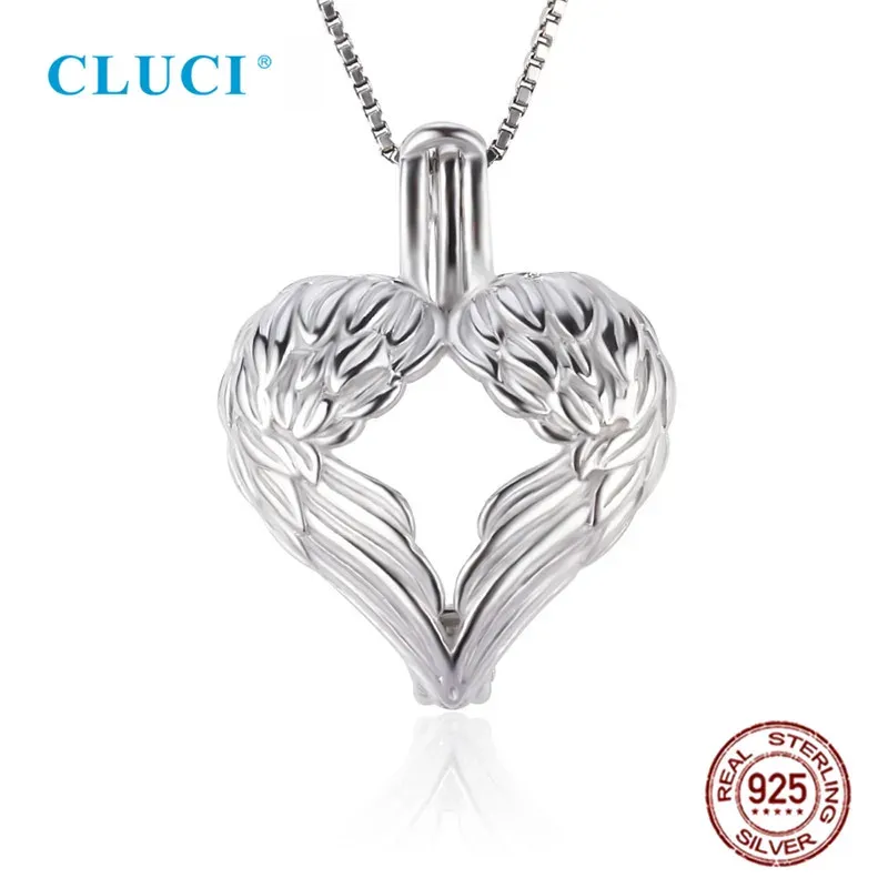 Pendants CLUCI Real 925 Sterling Silver Angel Wings Charms Pendant Gift Jewelry Women Love Heart Silver 925 Pearl Locket SC232SB
