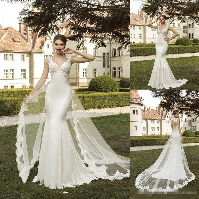 Elegante Zeemeermin Trouwjurken Met Overrok Trein Sexy Open Rug Satijn Landelijke Stijl Bruidsjurk 2024 Tuin Vestidos Novias Robe De Mariage Bruidsjurk Chic