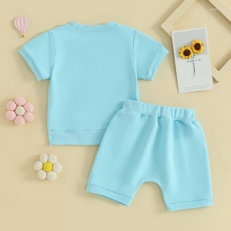 Vêtements Ensembles pour tout-petit Baby Girls Boys Shorts à manches courtes à manches courte Crew Lettre de broderie Tops élastiques