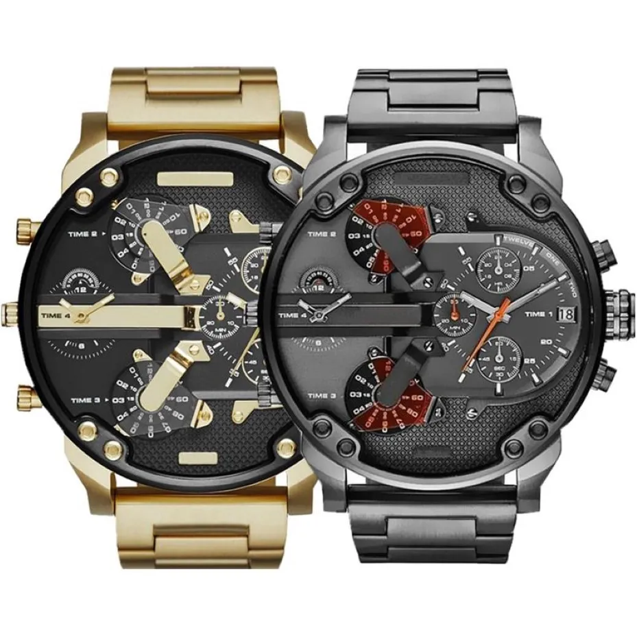 Sprzedawanie sportowych zegarków wojskowych 50 mm duża tarcza Złota stal ze stali nierdzewnej Watch Men Luksusowy zegarek na nadgarstku Relij de Lujo251f