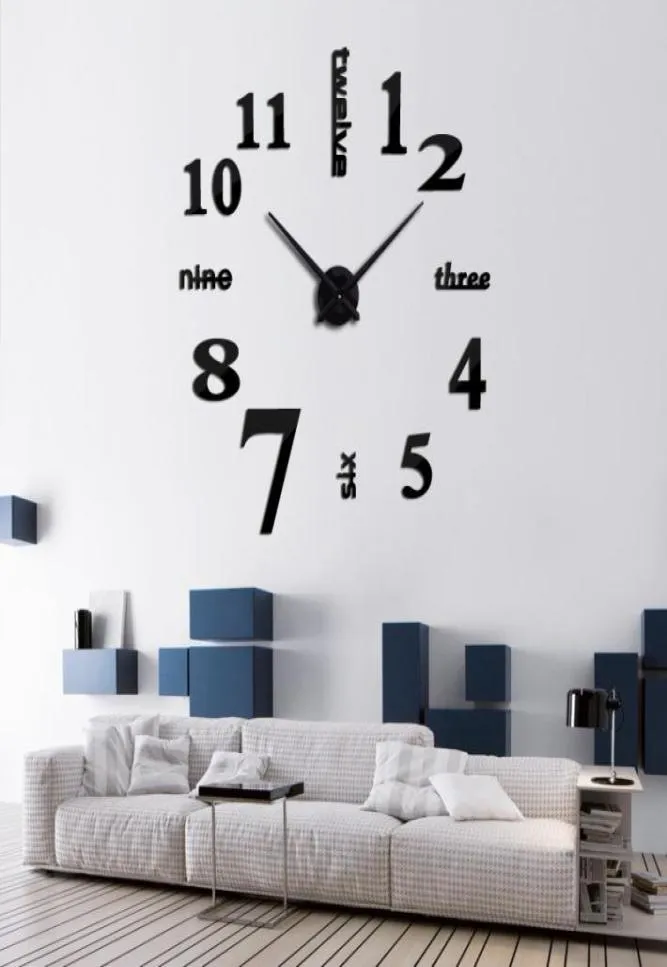 3D Big Acrylic Mirror Wall Clock Kort DIY Quartz Watch Still Life Clocks Living Room Home Decor Mirror Stickers Wall Decor255R7419177