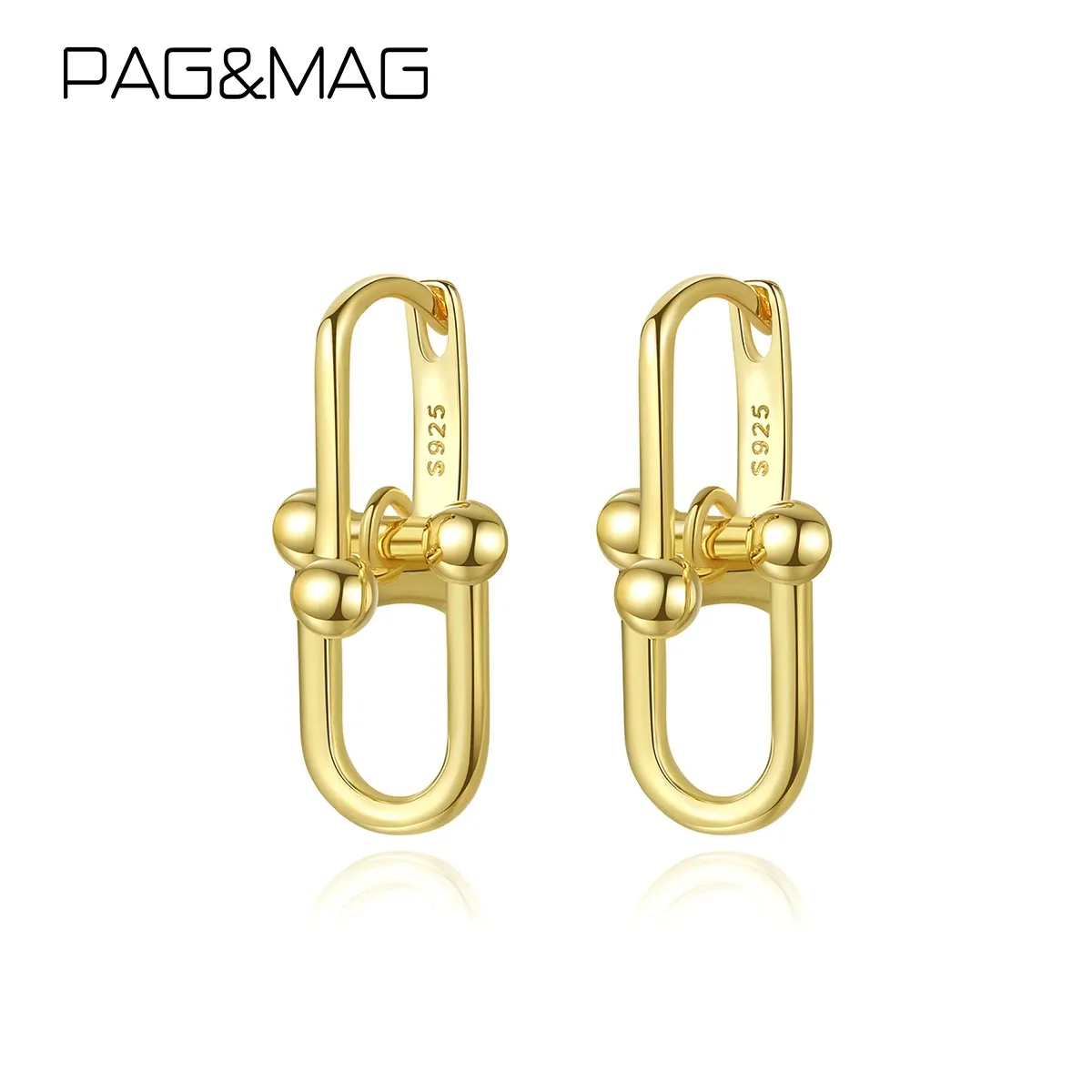 Kolczyki Pagmag Designer Gold 925 Srebrny obręcz Kolczyki 14K Chunky Fashion Bling Double Hoops Dangle Woman Party Casual Ear Ring Biżuteria